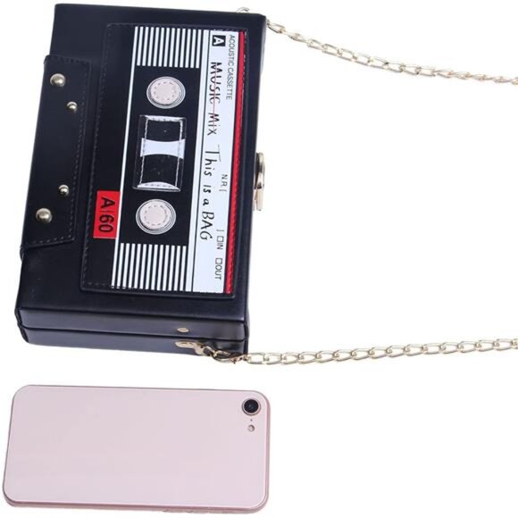 Retro Tape Clutch Purse PU Leather Crossbody Shoulder Bag Evening Handbag Black - Picture 3 of 7